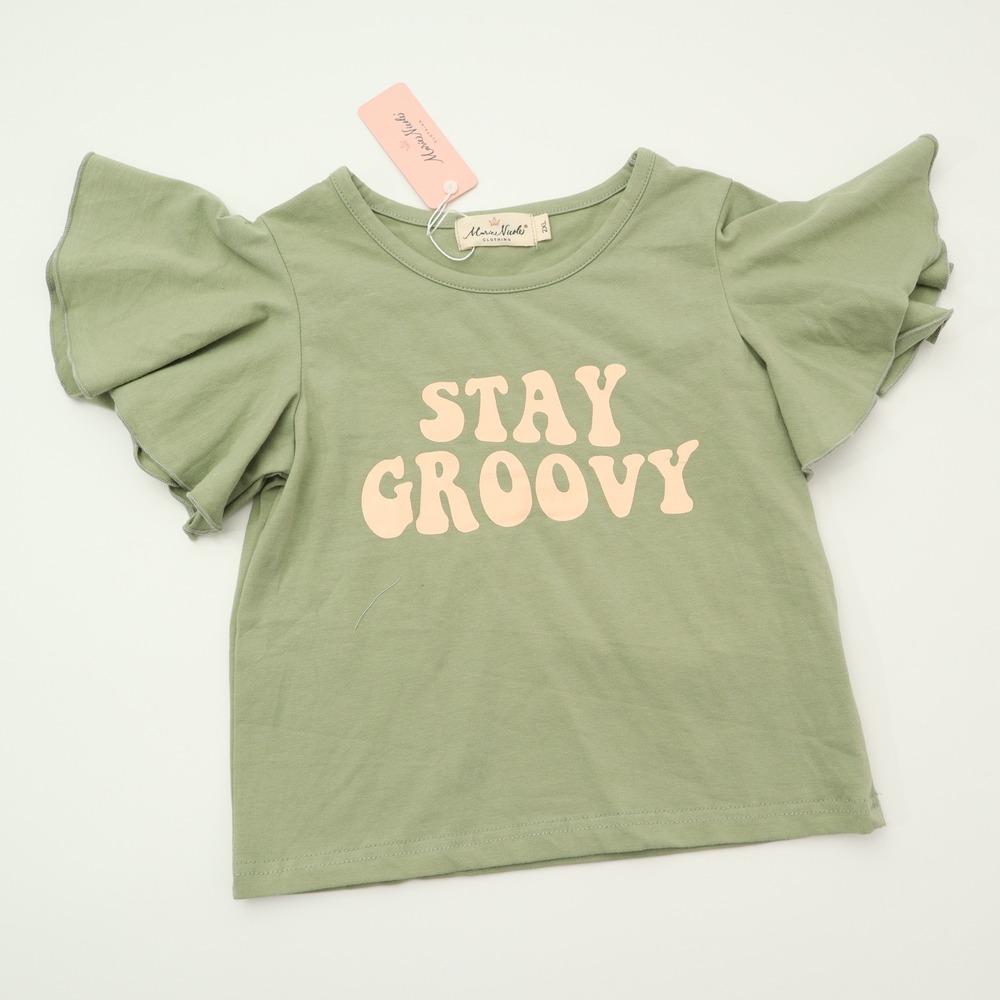 Marie Nicole Kids Girls Sage Green Stay Groovy Flutter Sleeve T-Shirt 2XL